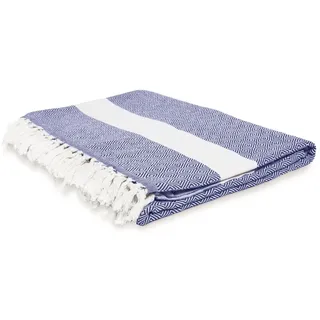Lumaland Baumwoll-Tagesdecke aus 100% Baumwolle ca. 200 x 240cm | Premiumqualität, extra weich und flauschig, vielseitig einsetzbar, hohe Langlebigkeit | Waschbar und trocknergeeignet [Marine-Blau]