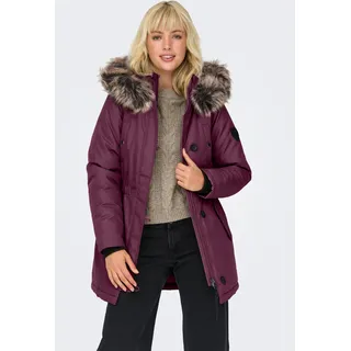 Parka ONLY "ONLIRIS FUR WINTER PARKA LIFE CC OTW", Damen, Gr. S, braun (mauve wine detail:braun fur), Web, Obermaterial: 100% Polyester, unifarben, regular fit taillenbedeckt, hoch geschlossener Ausschnitt, Bündchen, Jacken Parka, Kunstfaser