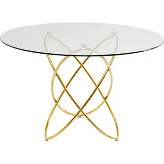Kare-Design Esstisch , Klar, Goldfarben , Metall, Glas , rund , rund , 120x76x120 cm , Esszimmer, Esstische, Esstische Glas