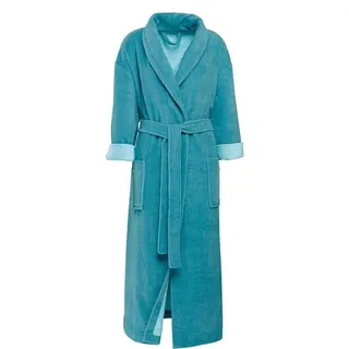 Unisex-Bademantel GÖZZE "Turin, ideal für Sauna & Spa, Hotelbademantel, Morgenmantel" Gr. S, blau (petrol), L:125cm, Baumwoll-Mix, Hausmäntel, Unisex-Bademantel, für Damen & Herren, mit Gürtel und zwei aufgesetzten Taschen, lang