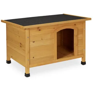 Relaxdays Hundehütte, HxBxT: 58 x 86 x 58 cm, wetterfestes Hundehaus, Holz, Dachpappe, Hundevilla outdoor, natur/schwarz - Hellbraun