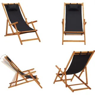 vidaXL Klappbarer Strandstuhl Eukalyptus Massivholz und Stoff Schwarz - Strandstuhl - Strandstühle - Campingstuhl - Campingstühle - Schwarz