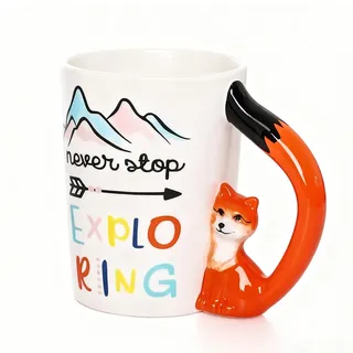 GBKDQQ Kaffeetasse mit Fuchs Henkel, 3D Keramikbecher Keramik Becher Cute Animal Mug Lustiges Geschenk für Familie, Freunde, Kinder, Geburtstage, 310ml