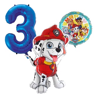 Marshall Paw Patrol Ballonset Ballon mit blauer Zahl 3 Kindergeburtstag Heliumgeeignet Deko Kindergeburtstag Partygeschirr Dekoration für Geburtstag Party Mottoparty Motto Luftballons