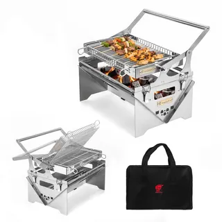 Holzkohlegrill Portable BBQ Grills Edelstahl Picknickgrill,360° drehbare Holzkohle grills Klappgrill Tragbarer, Abnehmbare Campinggrill für Picknick Garten Terrasse Camping Reisen