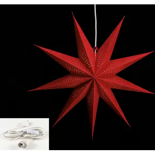 Leuchtstern 9 Zacken rot 60cm Papiertstern Weihnachtsstern inkl Kabel