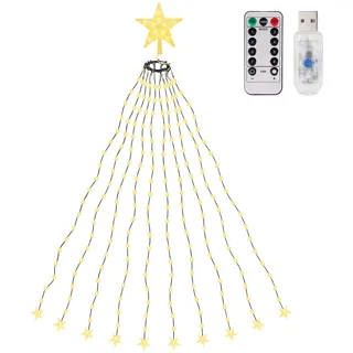 salcar 2m Christbaumbeleuchtung, Weihnachtsbaum Lichterkette mit 10 Girlanden und 1 Weihnachtsbaumspitzestern, 210 LED Lichterkette für Baum, Tannenbaum, Grüngürtel, Busche - Warmweiß