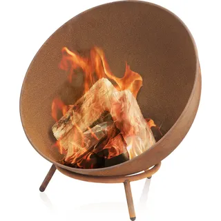 BBQ-Toro Feuerschale Ø 60cm, Rostoptik, Kippbare Outdoor Feuerstelle mit 3 Beinen, 3-in-1 Feuerkugel