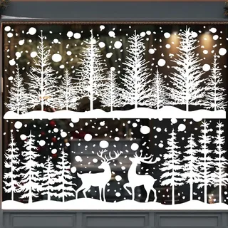 XIMISHOP 8 Blätte Weihnachten Fensteraufkleber, Winter Xmas Weiß Fensterbilder Weihnachtsbaum Fenstersticker Selbstklebend Weihnachtsfensterbilder Fensterdeko für Xmas Winter Hause Weihnachtsdeko