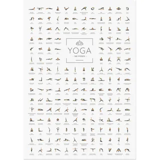 JUNOMI® Yoga Poster DIN A2 mit 168 Posen und Asanas, Yoga Poster für Studios und Übungen Zuhause, geeignet für Beginner und Profis | ohne Rahmen