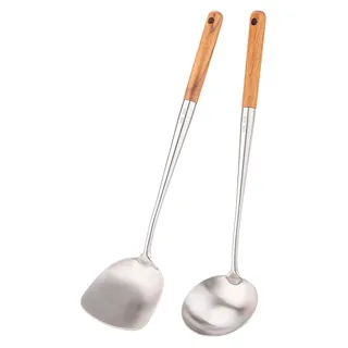 Wok Pfannenwender und Schöpflöffel Werkzeugset Set 43,2cm Spatel für Wok,304 Chinesischer Wok Besteck