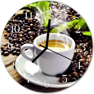 Glasuhr Wanduhr Küchenuhr Echt-Glas 30fi cm Kaffee Tasse mehrfarbig