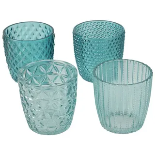 Boltze Windlicht Set Marilu 4-teilig (Blau, Deko-Gläser für Kerzen/Teelichter, Kerzenständer Glas Türkis