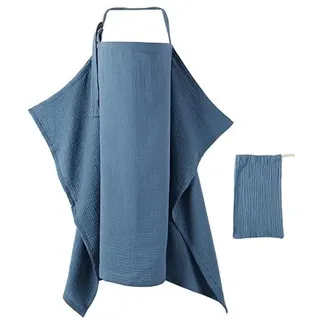 Dimoxii Musselin-Stillbezug und Stillschürze aus Baumwolle, Atmungsaktiver Nursing Cover mit Verstellbarem Bügel und Tasche, Stilltuch Stillschal Breastfeeding Cover für unterwegs (Nachtblau)