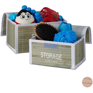 Relaxdays Aufbewahrungskorb 2er Set, Aufbewahrungsbox Bad, verschließbare Regalkörbe, Bambus, HBT: 15x26,5x19 cm, grün