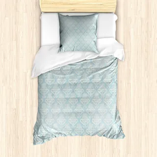 ABAKUHAUS Damast Bettbezug Set für Einzelbetten, Viktorianische Motiven Art, Milbensicher Allergiker geeignet mit Kissenbezug, Creme und Babyblau - Creme