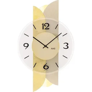 AMS W9643 Wanduhr mit Holzgehäuse und Antik-Gold-Messing-Auflage