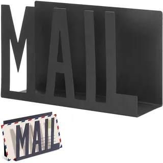 KAYLRE Mail Halter Schwarz Metall Brief Sortierer Tischplatte Mail Ausschnitt Veranstalter Mail Brief Dokumenten Ständer mit Brieföffner für Desktop Haus Büro Schule