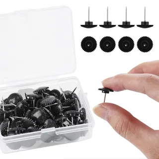 Reißzwecken, 50 Stück Schwarze Reißzwecken, Länge 11mm, Pinnwandnadeln mit Aufbewahrungsbox, Zahnradförmige Reißnägel Kunststoff für Wandbehänge