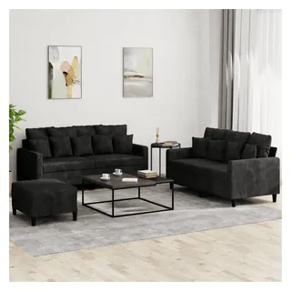 vidaXL 3-tlg. Sofagarnitur mit Kissen Schwarz Samt