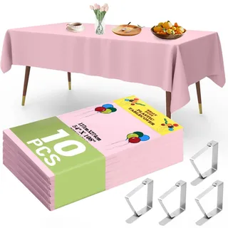 YSOOUA Einweg Tischdecke Tischtuch Rechteckig Tischdecken 10 STK Kunststoff Tischdecken Wasserdicht Geburtstag 137 x 274 cm Biertisch Tischdecke mit Tischklammern für Party Hochzeit Feste(Rosa)