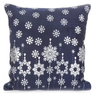 Eurofirany Kissenbezüge Kissenhüllen Couchkissenbezüge Sofakissenbezüge Weihnachten Christmas Schneeflocken Dekorationskissen Doppelpack 2er Set Kopfkissenbezüge, Marineblau, 40x40cm