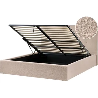BELIANI Polsterbett Beige Bouclé 160 x 200 cm mit Stauraum und Lattenrost gestepptes Kopfteil elegant modern für Schlafzimmer - Beige
