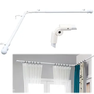 L-förmige Gardinenstangen für Fenster, 80 cm bis 350 cm, Weiß, 2,5 cm Durchmesser, robuste Gardinenstangen für Schlafzimmer, Wohnzimmer, Küche, modern, verstellbar, mieterfreundliche Gardinenstangen