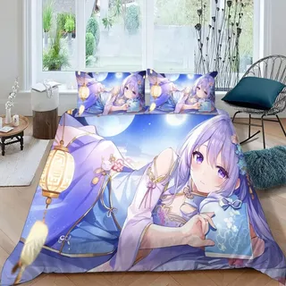 DILANI Bettwäsche 135x200 Kinder Anime Mädchen 3D Bettwäsche-Set 3 Teilig Japanische Manga-Kawaii Weiche Microfaser Bettbezug mit Reißverschluss und Kissenbezug 80x80cm für Mädchen Jungen Kinder