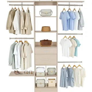 Garderobenständer & Kleiderständer - Schranksystem - Mit 2 Schubladen - 5 Ausziehbare Kleiderstangen (46–81 cm) - Verstellbar - Aus Holz - Für begehbare Garderoben