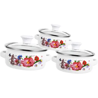 3-Teiliges Mini Suppentopf Set Aus Emaille Mit Doppelgriffen Kleiner Kochtopf FüR Nudeln Und soßEn Platzsparendes Design FüR KüChe Und Camping