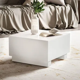 FineBuy Couchtisch MONOBLOC 60x60x35 cm Weiß Hochglanz Wohnzimmertisch Cube Quadratisch Design Sofatisch Lounge Kaffeetisch Würfel-Form - Weiß