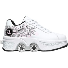 Roller Skate Shoes Rollschuhe Schuhe Mit Rollen Skateboardschuhe,Inline-Skate, verstellbar Damen Schuhe mit Rollen für mädchen (36, White Pink)