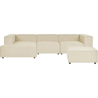 BELIANI Ecksofa mit Ottomane Beige Leinen L-förmig 3-Sitzer Modulsofa Rechtsseitig Wohnzimmermöbel Modern Wohnzimmer Salon Wohnecke Sitzecke - Beige, Schwarz
