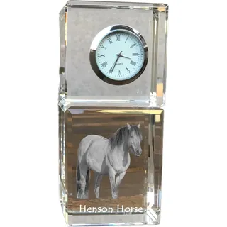 Henson-Pferd - Kristalluhr mit Bild, Pferdebild im Kristall, personalisierte Schreibtischuhr der Marke Art-Dog - Transparent