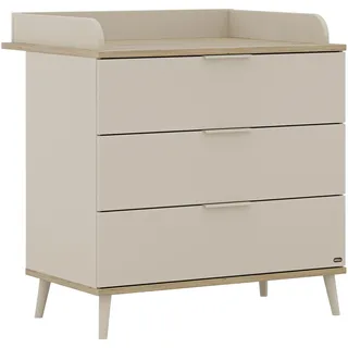 yuny by paidi Wickelkommode "HAZEL in Beige, 3 Schubladen mit Soft-Close, inkl. Wickelaufsatz" bis 50 kg 95 cm Breite, Kommode mit abnehmbarem Aufsatz, geprüfte Sicherheit 94,7 cm, cashmere, beige, eiche, montana, cashmere, beige, eiche, montana