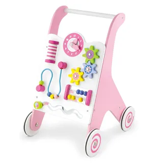 Lauflernwagen aus Holz mit Aktivitäten Viga Pink