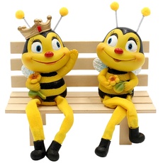 Dekofigur Kantenhocker Bienen-Bienenpaar mit Blume, 2er Set, Polyresin, Größe: ca. 6 x 5 x 18 cm