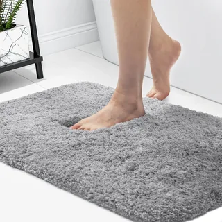 Deconovo Badematte rutschfest Flauschig Duschvorleger Hochflor Badteppich Badvorleger waschbar Saugstark Badezimmermatte Mikrofaser Badematten, 60x90 cm, Hellgrau, 1 Stück