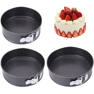 3 Stück Kuchenform, 18cm/20cm/22cm Springform Set Auslaufsicher Backform Rund Tortenform mit Abnehmbar Boden für Backen Verschiedener Kuchen unt Brot (anthrazit)