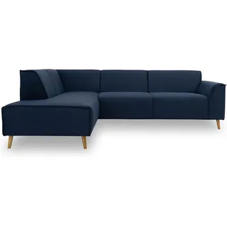 DOMO. collection Ecksofa Jules FK, skandinavisches Sofa mit Federkern, Couch Garnitur mit Holzfüßen, 263 x 191 x 81 cm (BxTxH), Ottomane links, dunkelblau