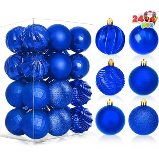 JOIEDOMI 24-teiliges Set mit blauen Weihnachtskugeln, 6 cm, bruchsicherer Christbaumschmuck, hängende Weihnachtsornamente, Dekoration für Weihnachtsbaum, Kranz, Girlande, Feiertags