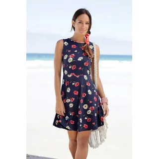 Beachtime Strandkleid, mit Blumendruck, Sommerkleid aus elastischer Baumwolle Beachtime marine-rot-bedruckt