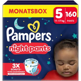Pampers Windeln Monatsbox baby-dryTM Night Pants Größe Gr.5 (12-17 kg) für Babys und Kleinkinder, 160 St.