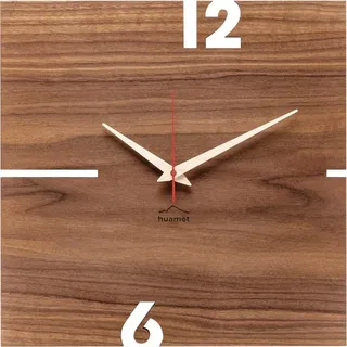 Huamet Holz-Wanduhr Puhr Nuss eckig - Braun, Schwarz, Rot