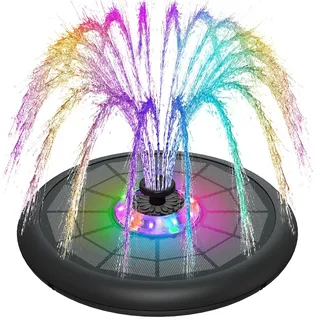 Solar Springbrunnen, SZMP 2025 Neu UFO Licht 5W, Glas Solar Teichpumpe mit 4000mAh Batterie, 7 Düsen & 4 Fixe Rohre Solar Wasserpumpe Solar Schwimmender Fontäne Pumpe für Garten, Teich, Vogel-Bad