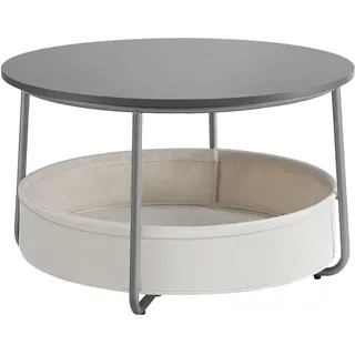 Couchtisch rund, Beistelltisch mit Stauraum, Wohnzimmertisch mit Korb aus Stoff - Grau