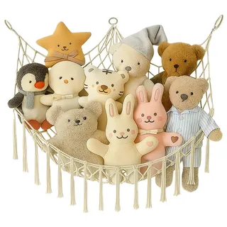 Kuscheltier Aufbewahrung Netz, Boho Makramee Hängende Kuscheltiernetz, Hängeaufbewahrung für Plüschtiere und Teddybären, Deko Schlafzimmer