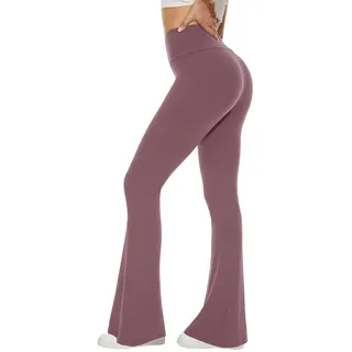 Sundwudu Schwarze Yogahose für Damen – weiche, hohe Taille, Bootcut-Leggings, hohe und Lange Bootleg-Hose für Damen, Pink, M
