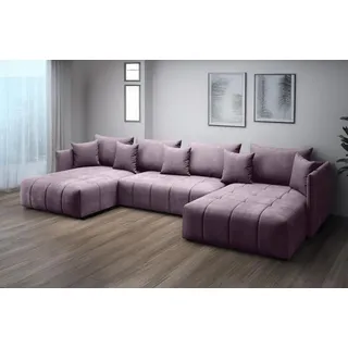 furmeb24 ASPEN U Ecksofa mit Schlaffunktion Bettzeugablage 346x188cm, Sofa U Form, - rosé